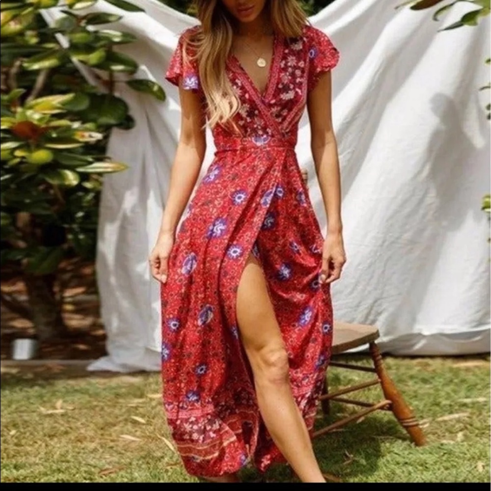 Gypsy V Neck Maxi Summer Wrap Dress